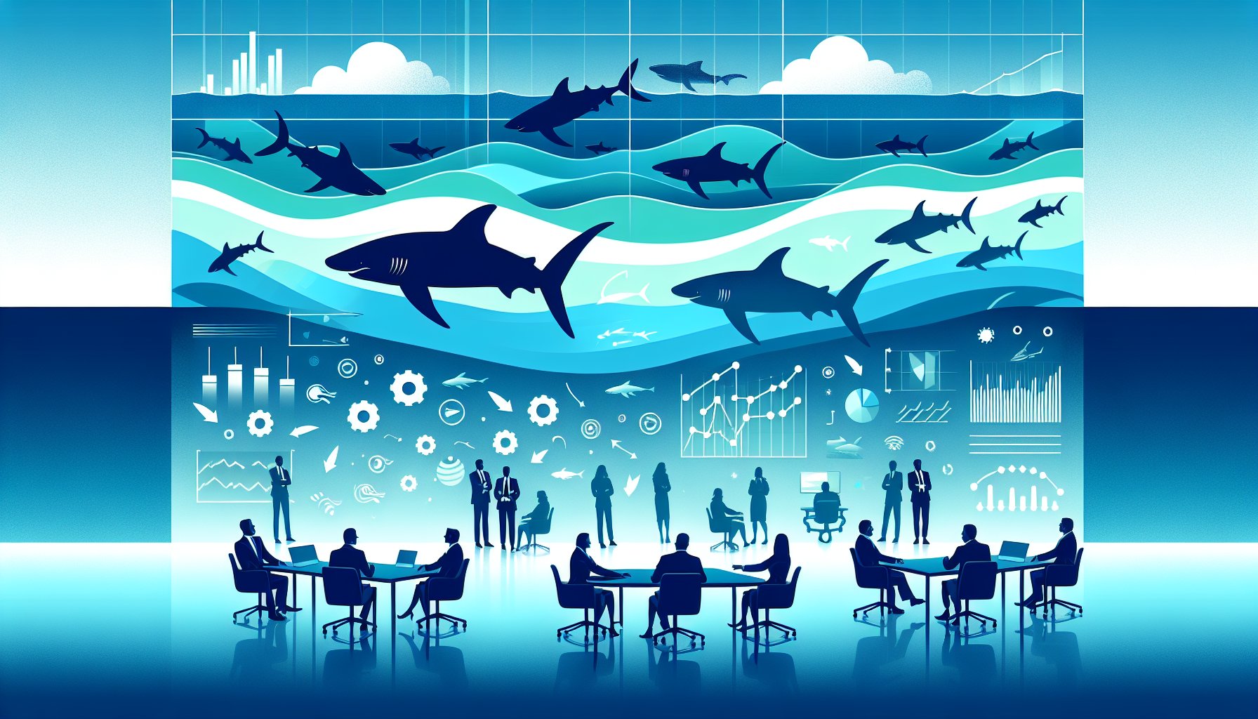 サメの生態 ニタリザメをテーマに、人と海の共生とデータ観察を象徴するイラスト