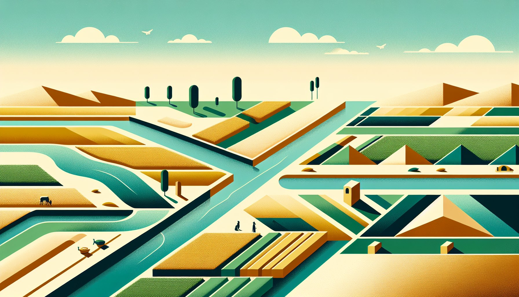 古代メソポタミア 気候と肥沃な三日月地帯、川と灌漑が砂漠に緑を生む対比構図