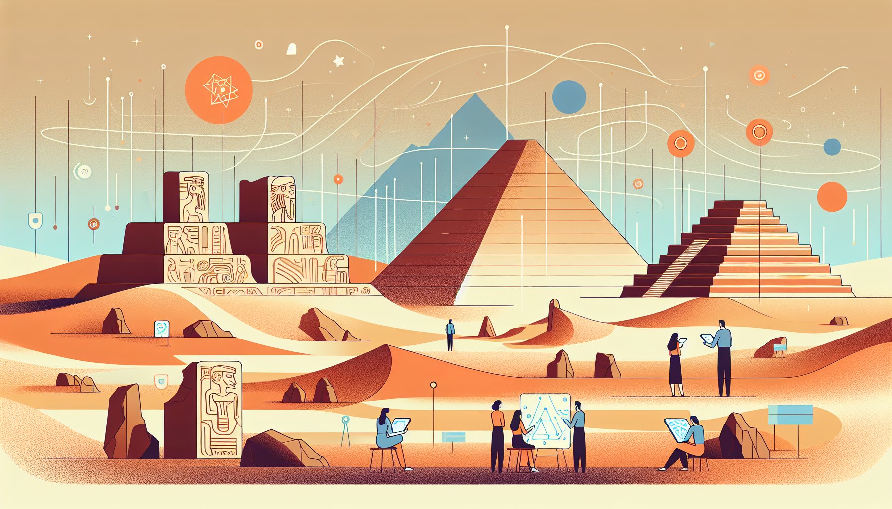 砂漠に散らばるシュメール文明 遺跡の断片を観察し物語を想像する人々