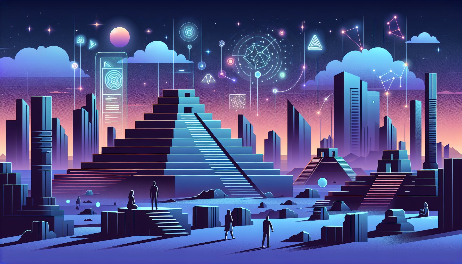 夕焼けの未来都市と融合したシュメール文明 遺跡、都市伝説が映す現代の不安と好奇心