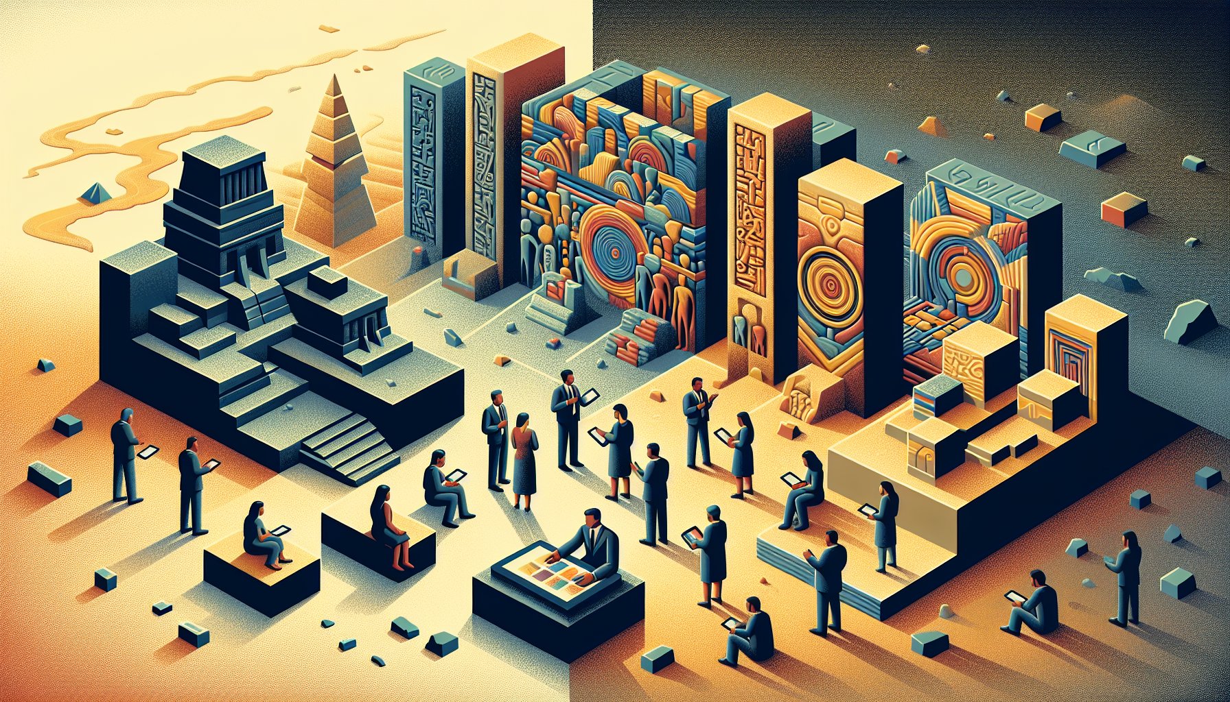 シュメール文明 発掘現場と神話的イメージの対比で事実と想像の距離を示す