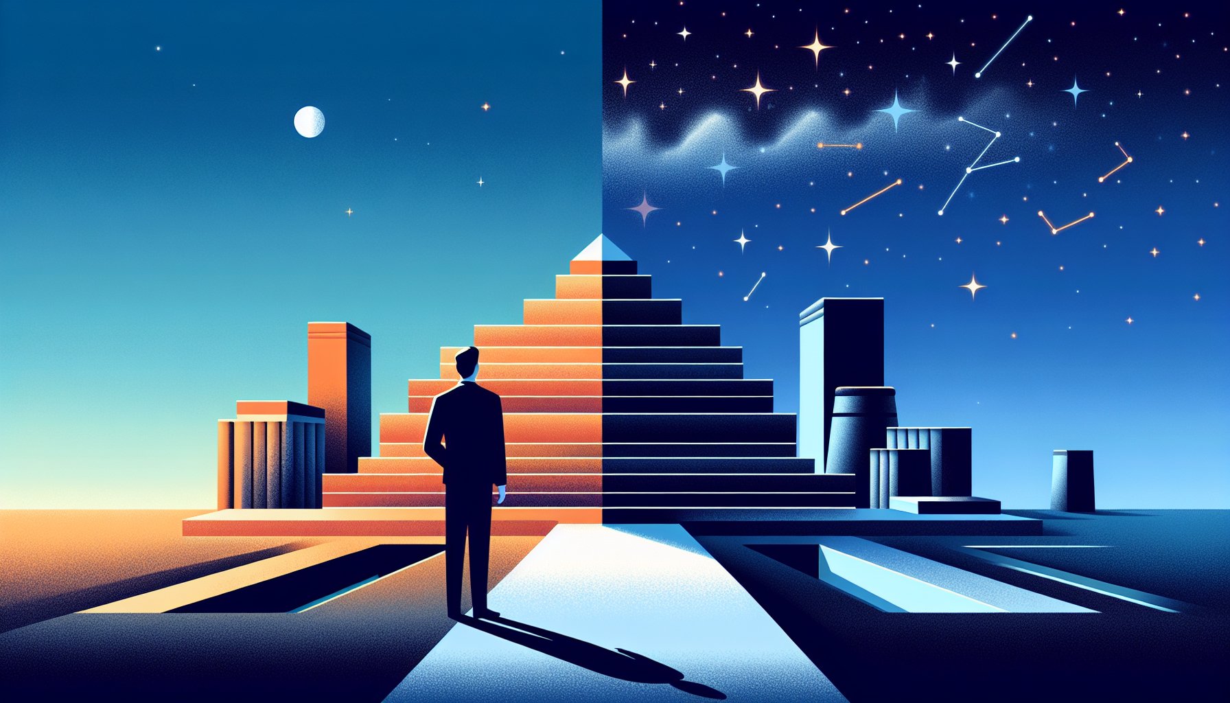 メソポタミア 遺跡を前に立つ人物、史実と仮説のあいだを静かに見つめる構図